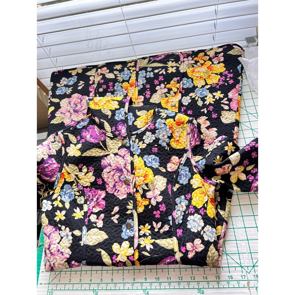 Neo Quilted Floral Maxi Coat Black Dark Floral Whimsigoth Hooded Jacket Cottage - Picture 5 of 16